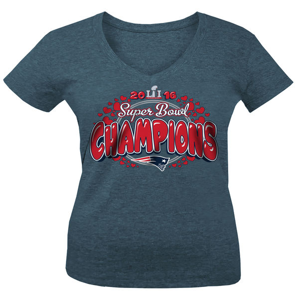 New England Patriots 5th & Ocean by New Era Girls Youth Super Bowl LI Champions Hearts V-Neck T-Shirt - Heather Navy
